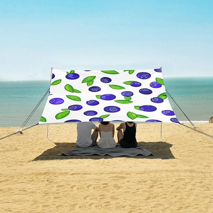 Beach Canopy with Windproof Ropes &amp Sandbags Beach Tent Sun Shade Sun Shelter for Camping Trips Fishing Backyard Fun or Picnics Blueberries
