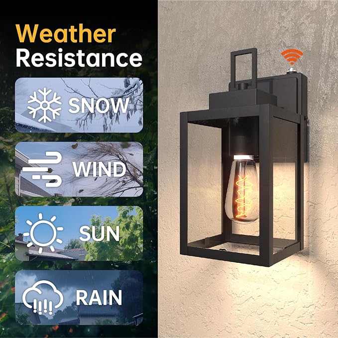 10 Inch Exterior Lighting Fixture Dusk to Dawn Black Porch Light Wall Mount with Metal Frame for House Front Door Garage Weatherproof Anti-Rust Outdoor Light Fixture 2 Pack Bulb not Included