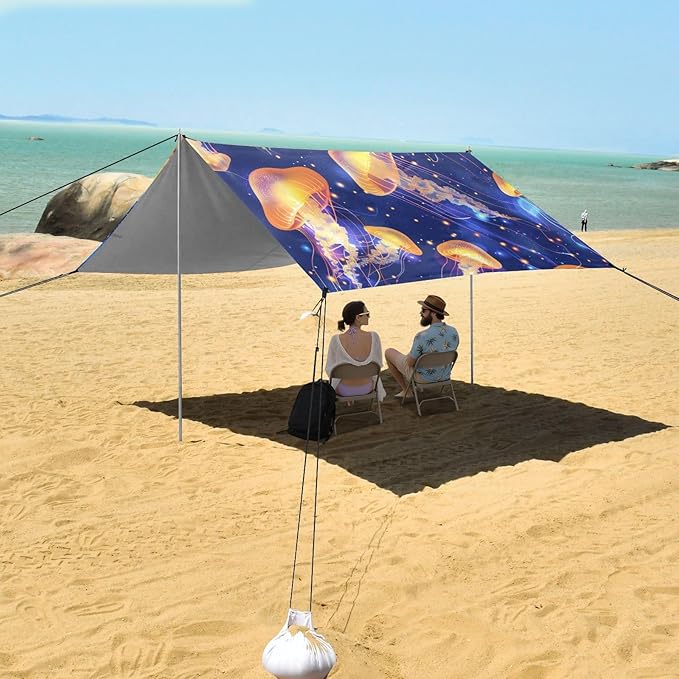 ALAZA Jellyfish with Stinging Cells Float in Space Beach Tent Sun Shelter Portable Canopy Sunshade for Outdoor Camping Picnics Backyard Fun 10x9 ft