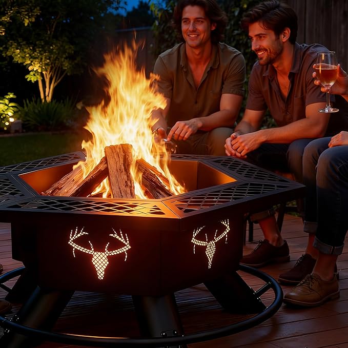 BALI OUTDOORS Fire Pit with BBQ Outdoor Fire Pit for Wood Burning Patio Firepits for Outside with Grill