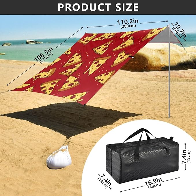 ALAZA Red Pizza Pattern Beach Tent Sun Shelter Portable Canopy Sunshade for Outdoor Camping Picnics Backyard Fun 10x9 ft