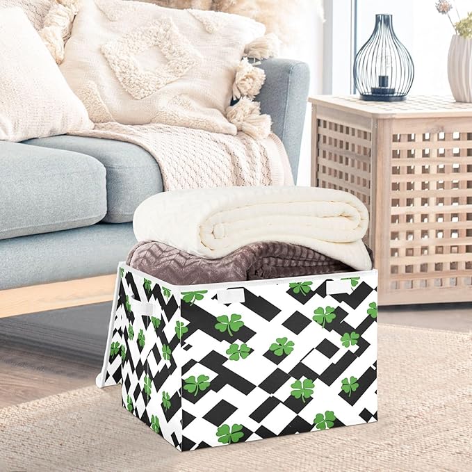 Clover Stripes Fabric Storage Bins with Lids and HandleFoldable Storage Bins with LidsCloset Organizers for Clothes Storage Room Organization Office Storage Chest Organizer