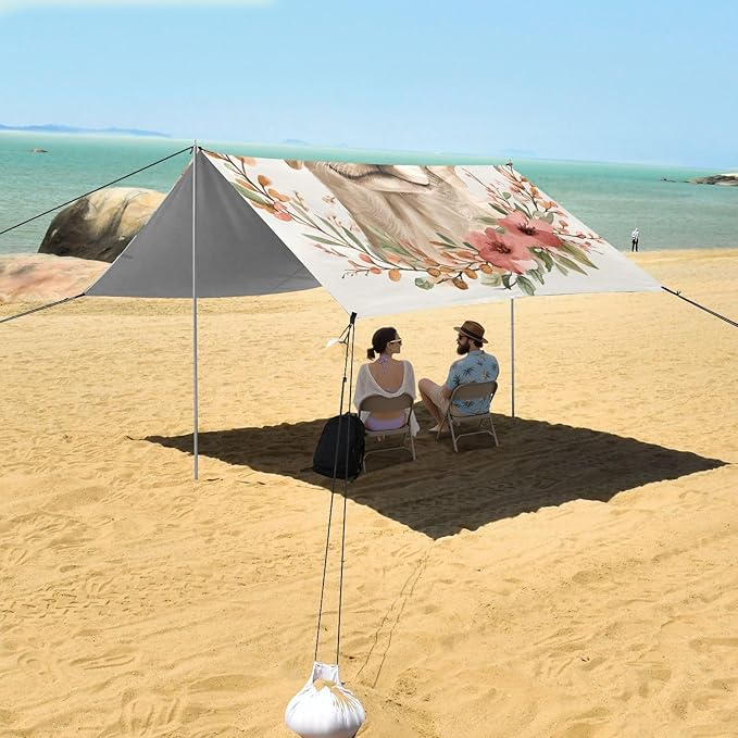 ALAZA Cute Labrador with Floral Frame Beach Tent Sun Shelter Portable Canopy Sunshade for Outdoor Camping Picnics Backyard Fun 10x9 ft