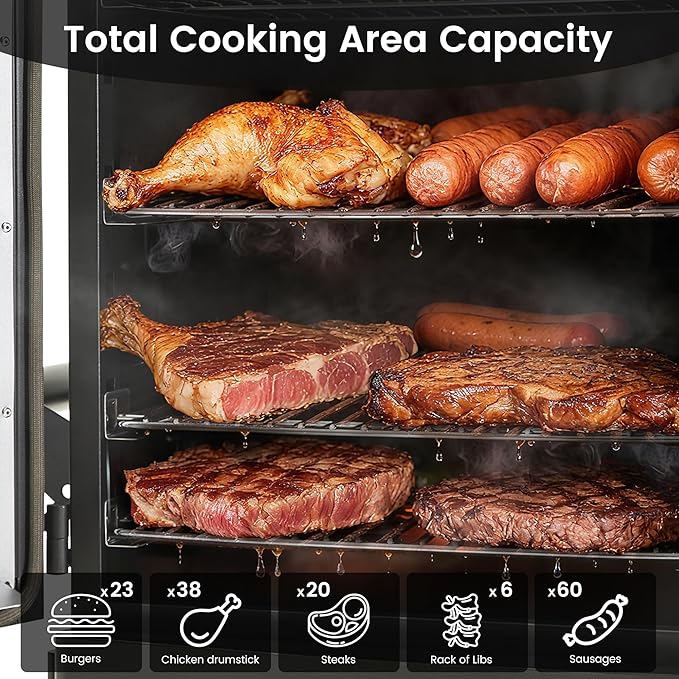 Large Vertical Propane Smoker with Cover &amp 4 Cooking Grates Large Cooking Space Heavy Duty &amp Weather-Resistant for OutdoorSmoke RibsBrisketChicken
