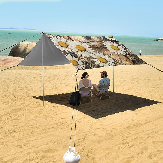 ALAZA Puppy Dog Daisy Flowers Beach Tent Sun Shelter Portable Canopy Sunshade for Outdoor Camping Picnics Backyard Fun 10x9 ft