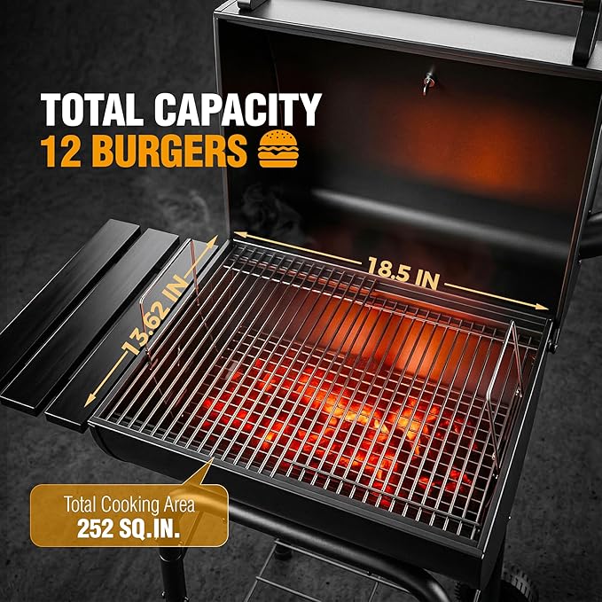 MASTER COOK Barrel Charcoal Grills with Foldable Side Tables Outdoor Smoke Barbecue bbq grill for Camping Patio Backyard Party Picnic Garden Black