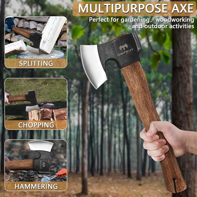 14.5 Hatchet Camping Axe Survival Axe with Sheath Bushcraft Hatchet with 1065 Carbon Steel and Beech Handle for Wood Chopping – Perfect for Outdoor Survival and Adventures