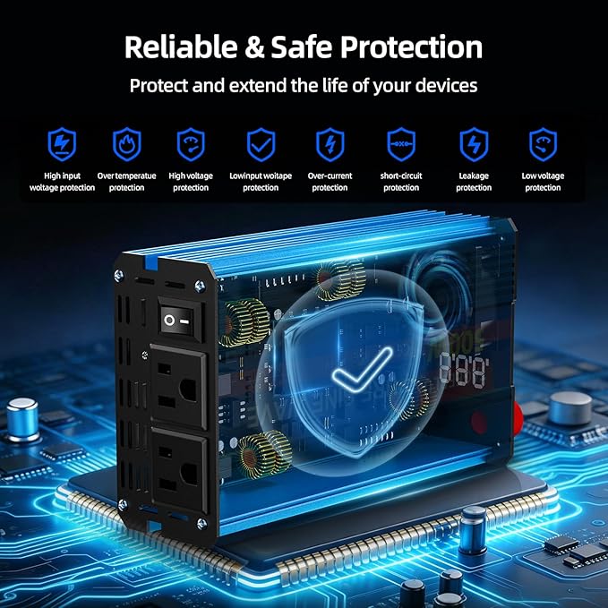 500W Pure Sine Wave Power Inverter DC 24V to 110V AC Converter with LCD Display Battery Clamps &amp Cigarette Lighter Plug Car Inverter with Dual AC Outlets for Vehicles RV Truck Camping Laptop CPA