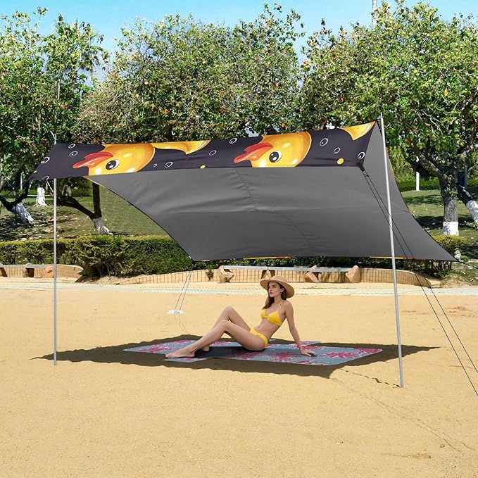 ALAZA Yellow Duck Swimming Beach Tent Sun Shelter UPF50+ Protection Beach Shade Canopy w/ 4 Sandbags for Outdoor Camping Fishing Backyard Fun Picnic 10x9 ft