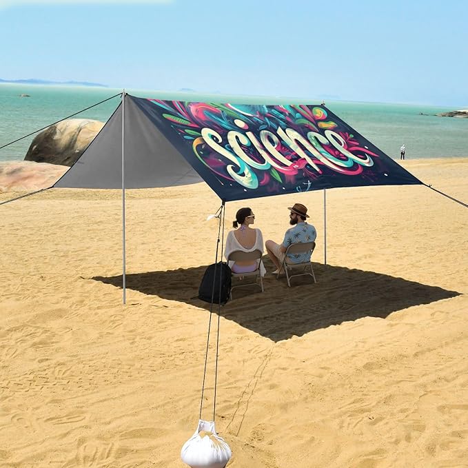 ALAZA Science Instruments Rainbow Beach Tent Sun Shelter UPF50+ Protection Beach Shade Canopy w/ 4 Sandbags for Outdoor Camping Fishing Backyard Fun Picnic 10x9 ft