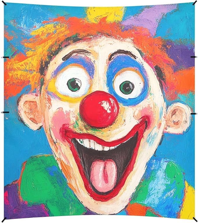 Clown Making Funny Faces at The Circus Foldable Beach Tent UPF50+ Water-Resistant Shade Sun Shelter with Sand Shovel for Backyard and Camping