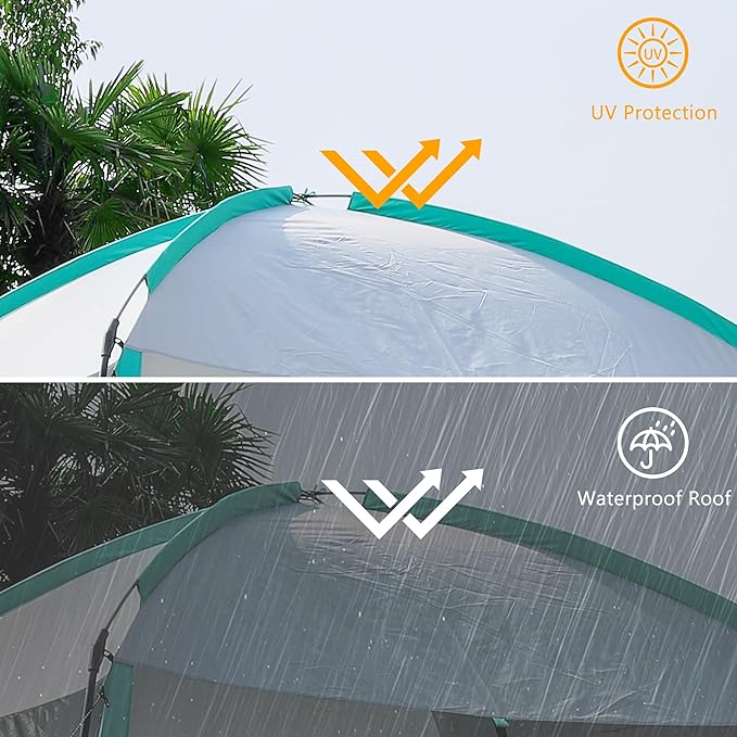GREGIN Screen House Tent and Metal Camping Table Bundle-Waterproof &amp UV Protection Canopy Shelter with Sturdy Foldable Table Suitable for Camping Backyard Picnic
