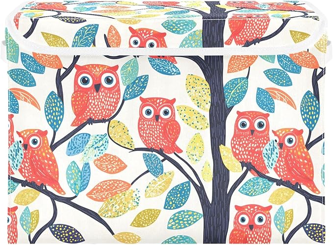 Storage Cube with Lid Cartoon Owls Print 16.5×12.6×11.8 IN 1 Pack Collapsible Large Capacity Foldable Storage Basket Bin Organizer
