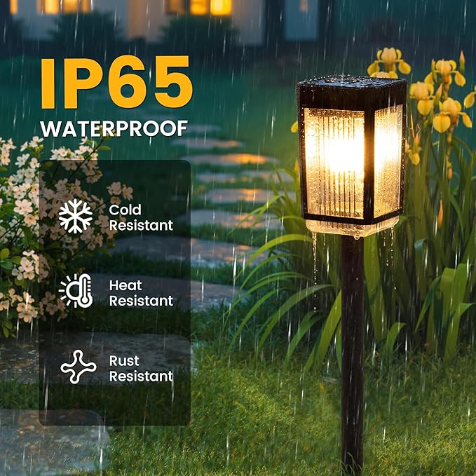 Solar Pathway Lights 6 Pack Solar Powered Garden Lights Waterproof IP65 Auto On/Off Outdoor Light for Lawn Patio Walkway Driveway Decor Landscape Lighting (Warm White)