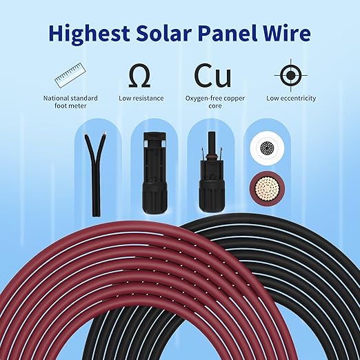 Solar Extension Cable 10AWG 6mm² 328FT PV Panels Wire 10Gauge Adaptor Cables with Female &amp Male Waterproof Connectors for Outdoors Marine Photovoltaic 328Ft (100m) Red