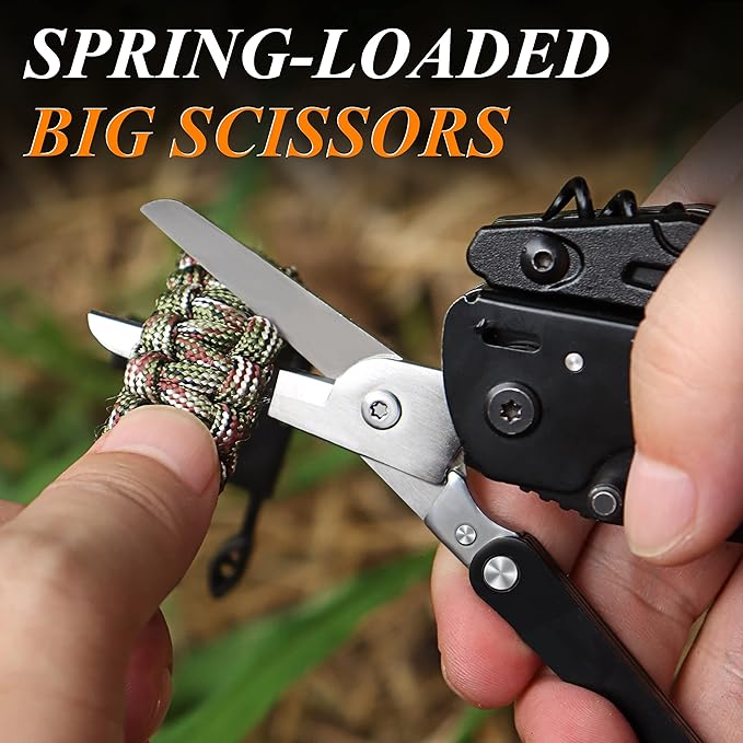 RoverTac 18-in-1 Multitool Pocket Knife with Pliers Saw Corkscrew &amp Detachable Scissors Multi Tool with Safety Lock 9 Screwdriver Bits Camping Gear Gifts for Men