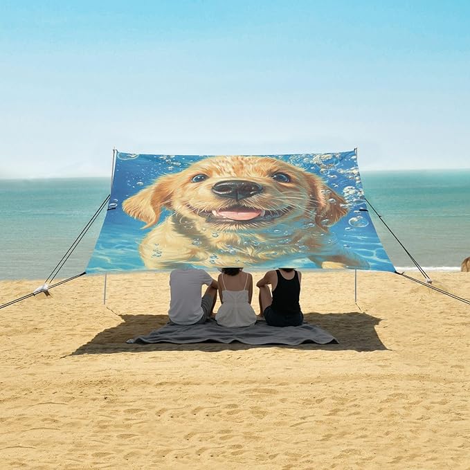 ALAZA Underwater Funny Puppy Dog Beach Tent Sun Shelter Portable Canopy Sunshade for Outdoor Camping Picnics Backyard Fun 10x9 ft