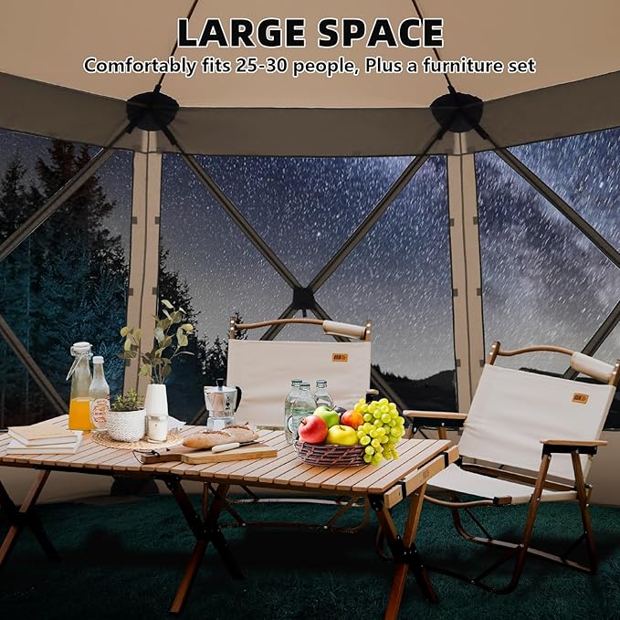 COBIZI 15x15FT Pop Up Gazebo Screen Tent Screen House for Camping Screen Room with Mosquito Netting Hub Tent Instant Screened Canopy with Carrying Bag and Ground Stakes Khaki(Upgraded)