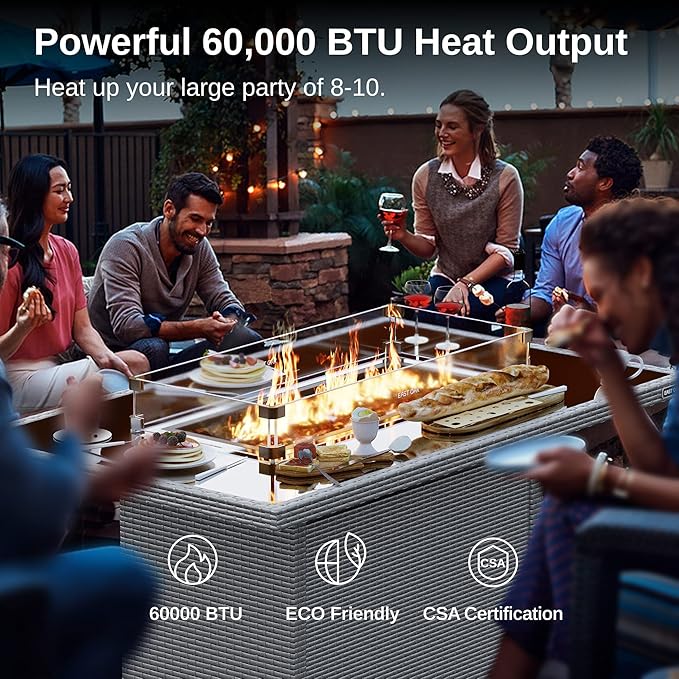 EAST OAK 52'' Propane Fire Pit Table 60000 BTU Gas Firepit w/Large Tempered Glass Tabletop CSA Certified Outdoor Patio Fire Table with Glass Wind Guard Fire Glass and Lid White
