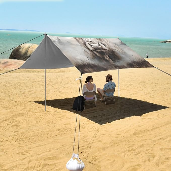 ALAZA Highland Cow Beach Tent Sun Shelter Portable Canopy Sunshade for Outdoor Camping Picnics Backyard Fun 10x9 ft