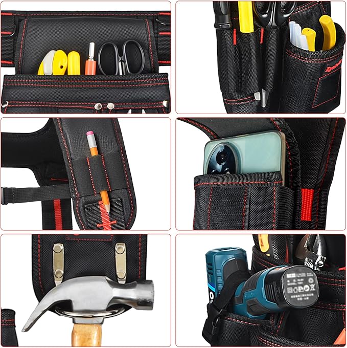 Heavy Duty Tool Belt with Padded Suspenders – Adjustable Construction Tool Rig with Multi-Pouch System – Framing &amp Electrician Waist Belt for Men（Adjustable one sizeZ)