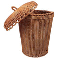 Alipis Imitation Rattan Woven Trash Basket with Lid 12.20X9.64X9.44 Inch Desktop Garbage Bin for Home Office Study Storage Organizer Sundries Container