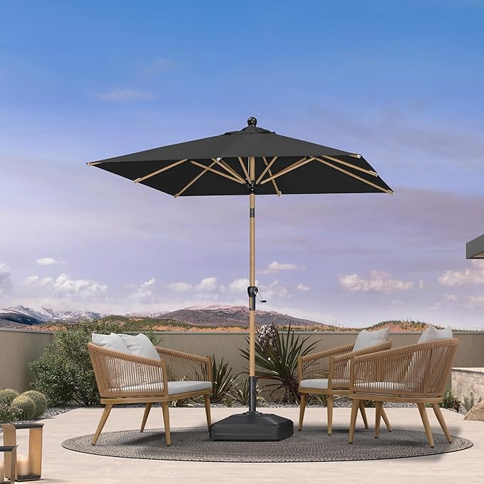 PURPLE LEAF 6.5' x 6.5' Square Patio Umbrella Outdoor Table Umbrella Aluminum Market Umbrella with Push Button Tilt &amp 8 Sturdy Ribs and Crank Outdoor Umbrellas for Garden Deck Patio Black