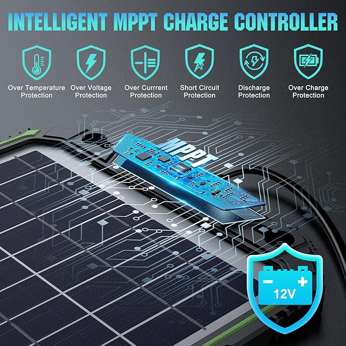Sun Energise 10W 12V Solar Battery Charger Maintainer PRO Built-in Smart MPPT Charge Controller Waterproof 10 Watt 12 Volt Solar Panel Trickle Charging Kits for Car Auto Boat RV Marine Trailer