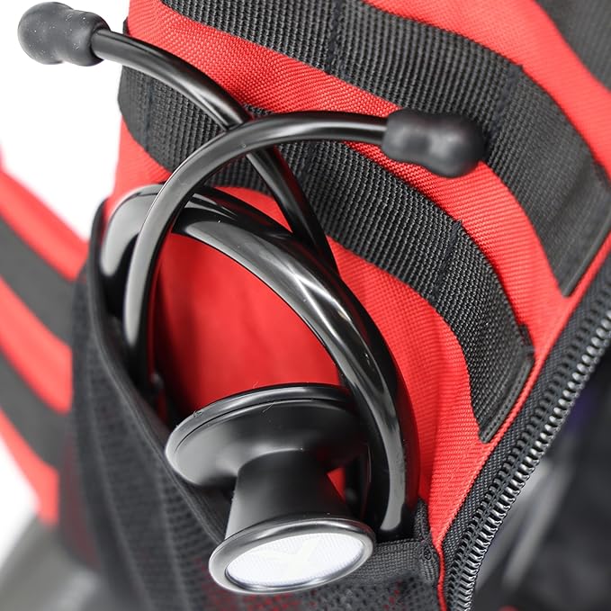 Lightning X Fully Stocked TacMed First Responder Trauma Medical Backpack EMT Kit | MB45-SKF | w/Professional First Aid Emergency Supplies (Red)