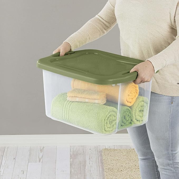 (2 pack) 40 Quart EZ Carry Plastic Storage Bin Full-Grip Handles Green