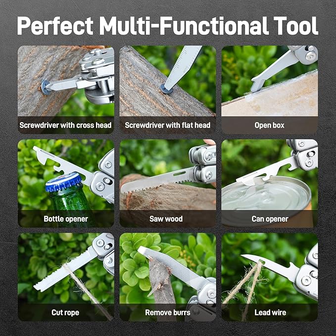 Teslong 18-in-1 EDC Multitool Pliers with Scissors Pocket Knifes with Screwdrivers Replaceable Wire Cutters and Saw with Self-locking Outdoor Survival Camping Stainless Steel Gift for Men Dad