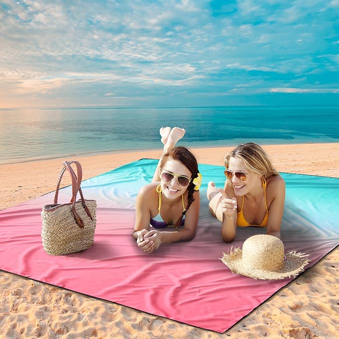 Beach Blanket Waterproof Sandproof Beach Mat 79 X 83/10'x9'for 2-8 Adults Quick Drying Outdoor Picnic Mat Beach Accessories for Travel Camping Hiking