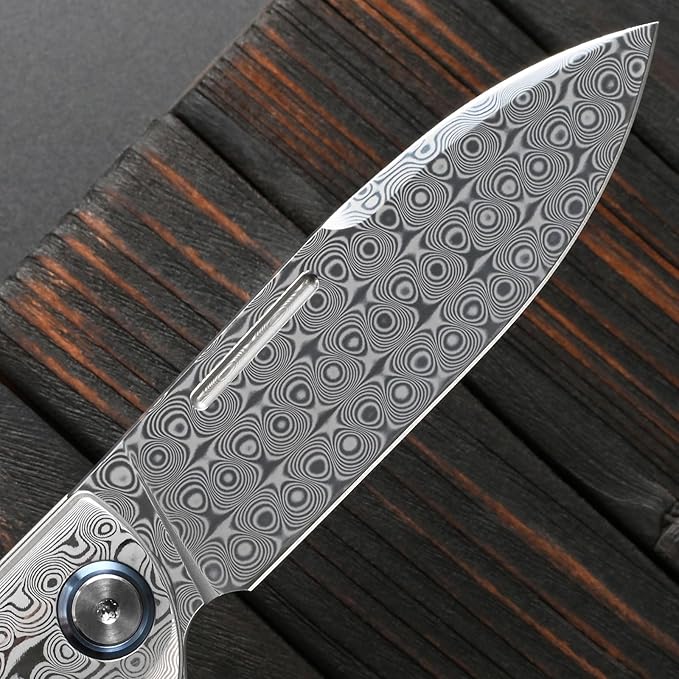 Sitivien ST256 Damascus Steel Folding KnifeDamascus Blade with Colorful G10 Handle EDC Knife for Outdoor CampingHiking Fishing(Color) … …