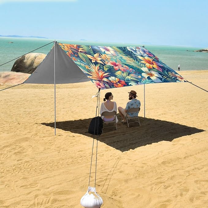 Spring Artistic Flowers Beach Tent Sun Shelter Set UPF50+ UV Protection 10.5 x 9.19 FT Camping Shade Canopy with Sandbags Sand Anchors Carrying Bag and Others