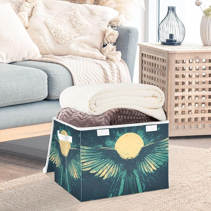 Storage Cube with Lid Elegant Wings Print 16.5×12.6×11.8 IN Collapsible Large Capacity Foldable Storage Basket Bin Organizer
