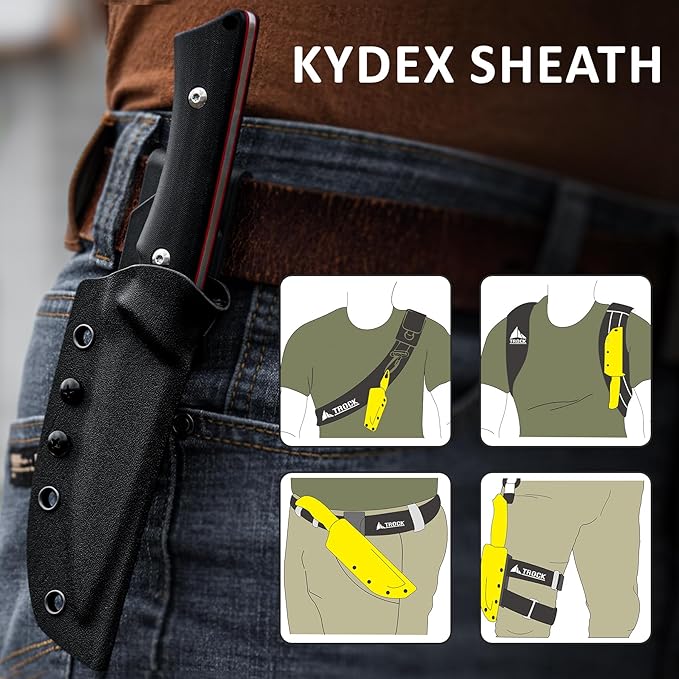 Fixed Blade Knife 3.94” Drop Point 9cr18mov Blade Camping Hunting Hiking Knife for Men Women G10 Handle with Sheath and Clip Outdoor Daily Use EDC