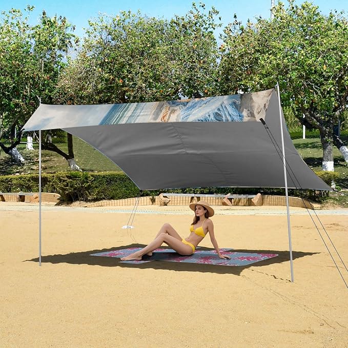 ALAZA Highland Cow Beach Beach Tent Sun Shelter UPF50+ Protection Beach Shade Canopy w/ 4 Sandbags for Outdoor Camping Fishing Backyard Fun Picnic 10x9 ft
