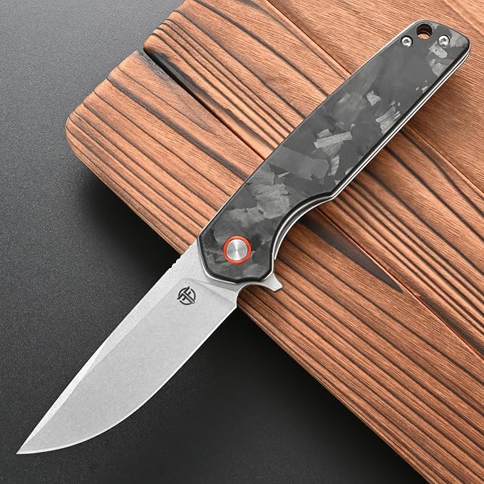 FF19 Folding Pocket KnifeD2 Steel Blade Carbon Fiber Handle EDC Tool Knife for Outdoor Camping Hunting Fishing Working(Black)
