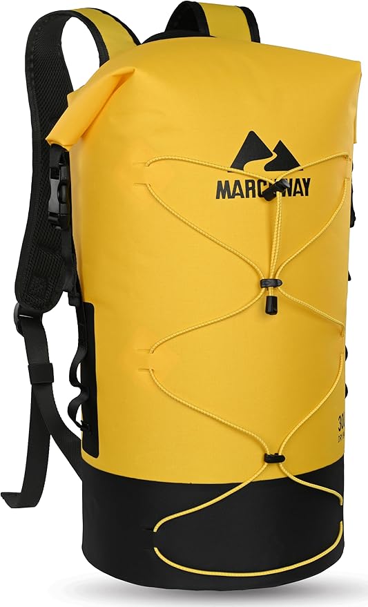 MARCHWAY Floating Roll Top Dry Bag Flexible Lightweight TPU Waterproof Backpack 20L/30L/40L with Padded Straps for Boating Kayaking Swimming Hiking Beach (Yellow 30L)