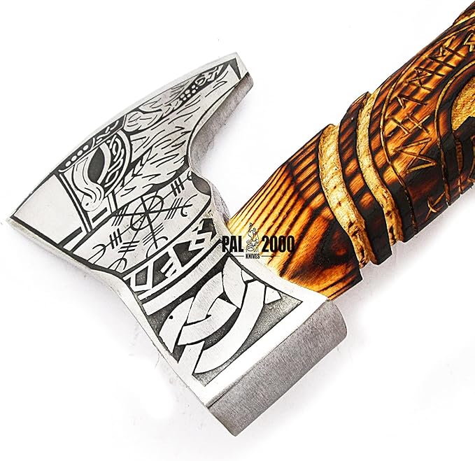 Custom Gift Forged Carbon Steel Viking Axe with Ash Wood Shaft - Viking Bearded Camping Axe 9970