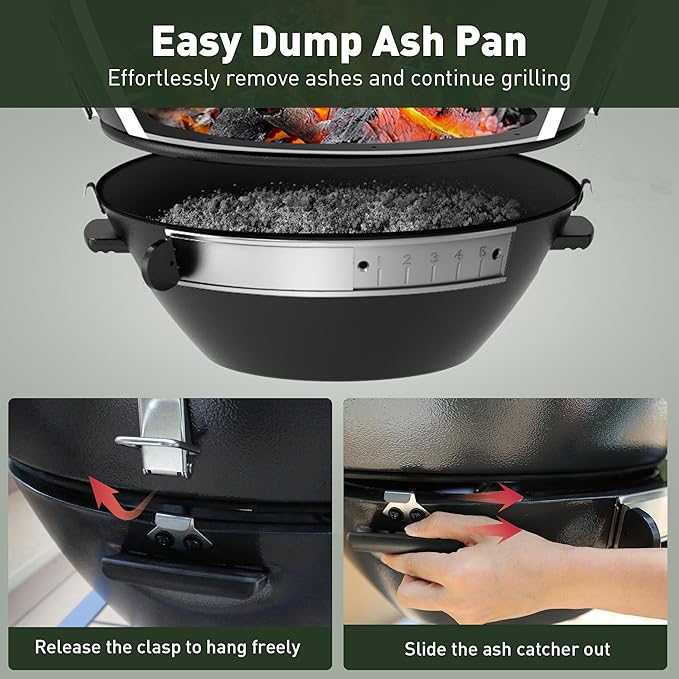 Brand-Man Charcoal Grill &amp Smoker Steel Kamado - 22 Cast Iron Grates Grilling Basket Large Prep Table Cart Ideal for Outdoor Cooking