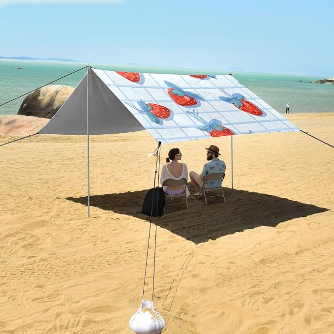 ALAZA Beautiful Strawberry Pattern Beach Tent Sun Shelter Portable Canopy Sunshade for Outdoor Camping Picnics Backyard Fun 10x9 ft
