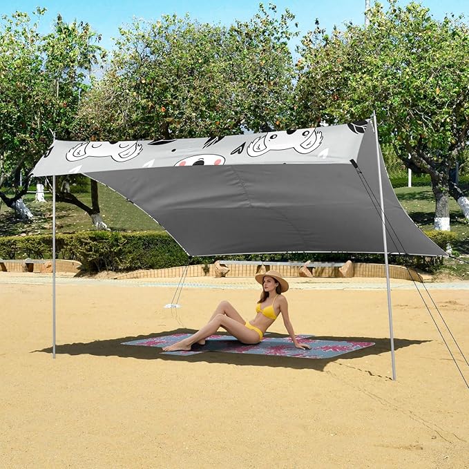 Beach Canopy with Windproof Ropes &amp Sandbags Beach Tent Sun Shade Sun Shelter for Camping Trips Fishing Backyard Fun or Picnics Koalas