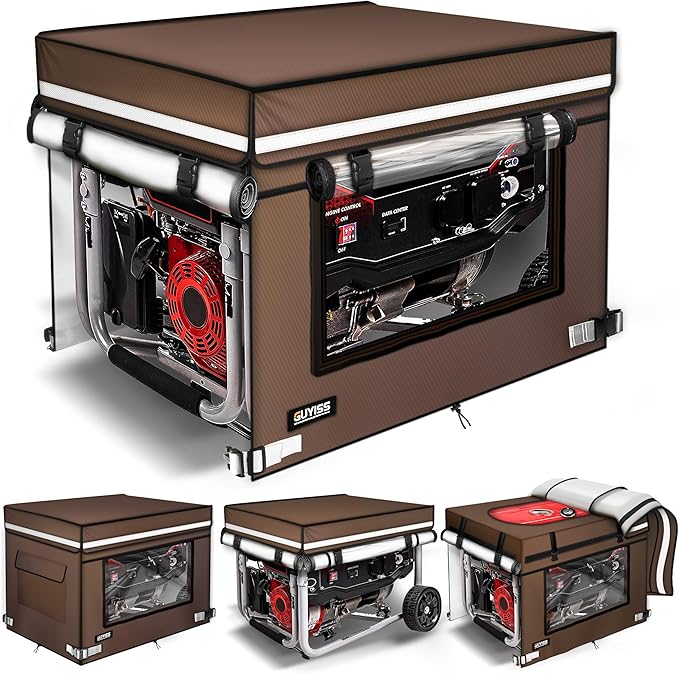 Running Generator Cover. 32L×24W×24H Generator Cover Top Can Be Opened for Refueling 900D+210D Heavy Duty Waterproof PVC Transparent Visual Operation Window Coffee
