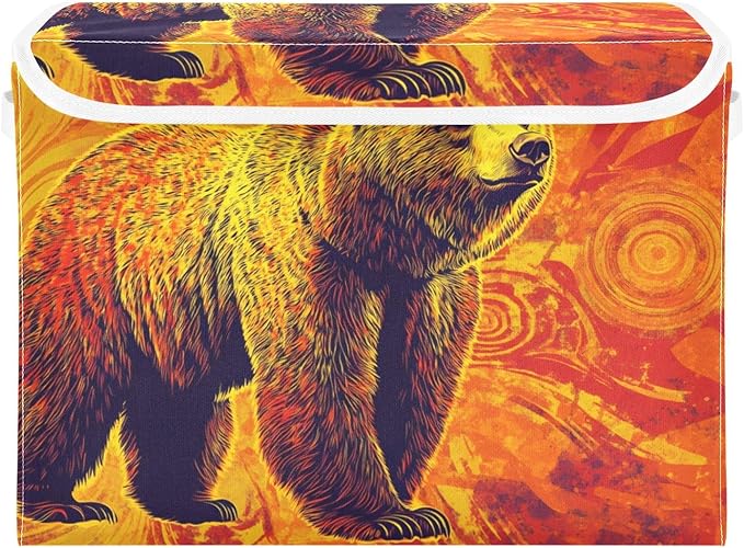 Storage Cube with Lid Surreal Bear Print 16.5×12.6×11.8 IN Collapsible Large Capacity Foldable Storage Basket Bin Organizer