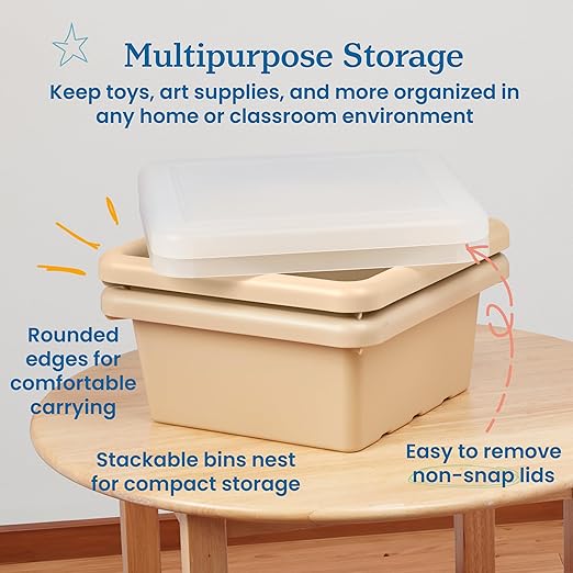 ECR4Kids Square Bin with Lid Storage Containers Sand 2-Pack