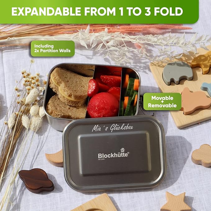 Blockhütte Personalized Lunch Box for Men I 47oz I Stainless Steel Bento Box Custom Name I Metal Lunchbox for Kids I Non-Toxic Eco-Friendly Leakproof Lunch Container Adults I Personalized Gifts