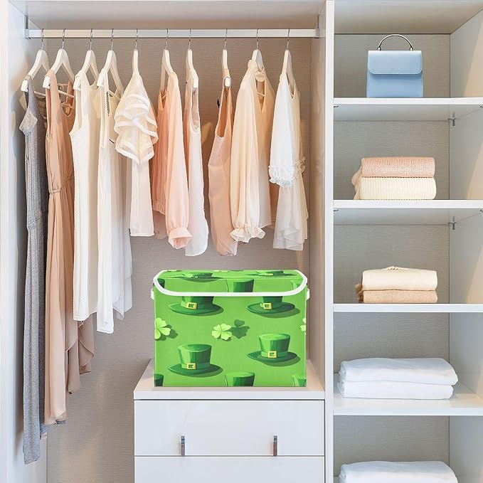 St. Patrick's Day Hat Fabric Storage Bins with Lids and HandleFoldable Storage Bins with LidsCloset Organizers for Clothes Storage Room Organization Office Storage Chest Organizer
