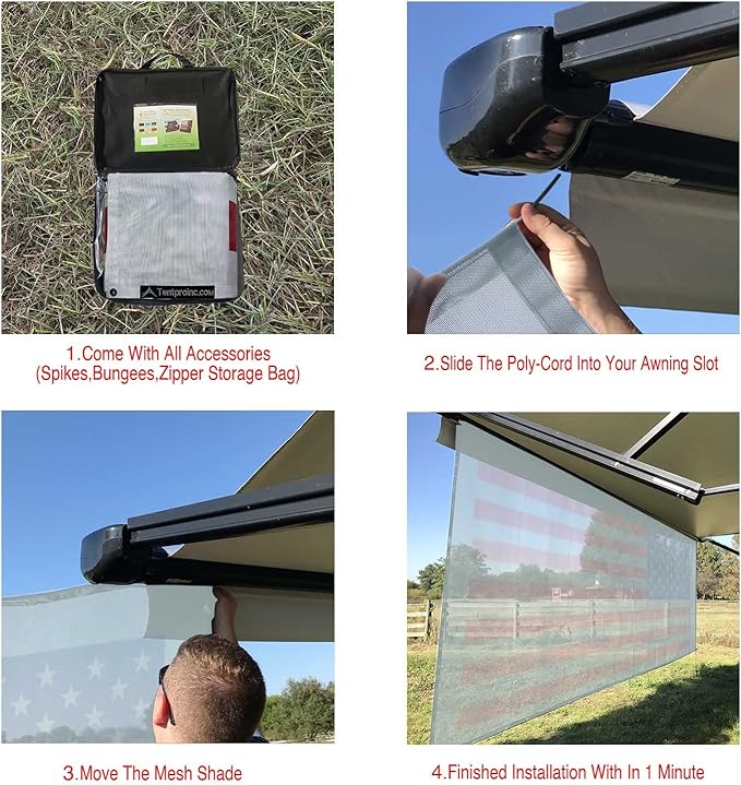 Tentproinc RV Awning Sun Shade Screen 7' X 19' 3'' (American Flag) Gray Mesh Sunshade Camper Trailer Awning Shade Screen UV Blocker Completed Kits