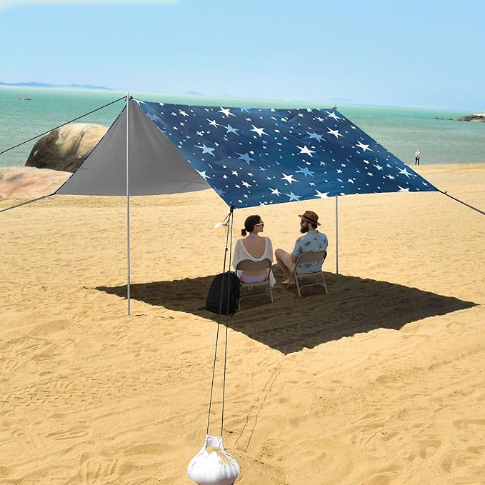 ALAZA Blue Stars Beach Tent Sun Shelter UPF50+ Protection Beach Shade Canopy w/ 4 Sandbags for Outdoor Camping Fishing Backyard Fun Picnic 10x9 ft